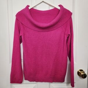 Anthropologie Hot Pink Cowl Neck Off The Shoulder Sweater Size Medium